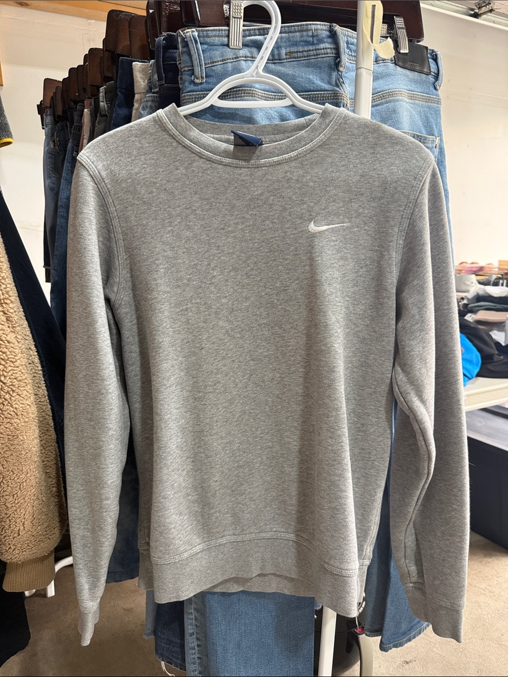 Nike Gray Crewneck Sweatshirt with White Swoosh